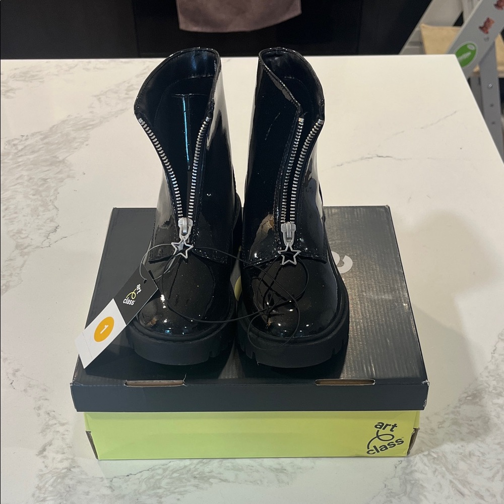 Art Class Shiny Black Combat Boots